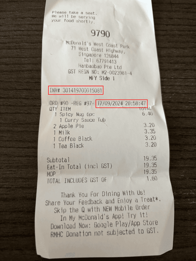 Receipt with Sensitive Information Blacked-out