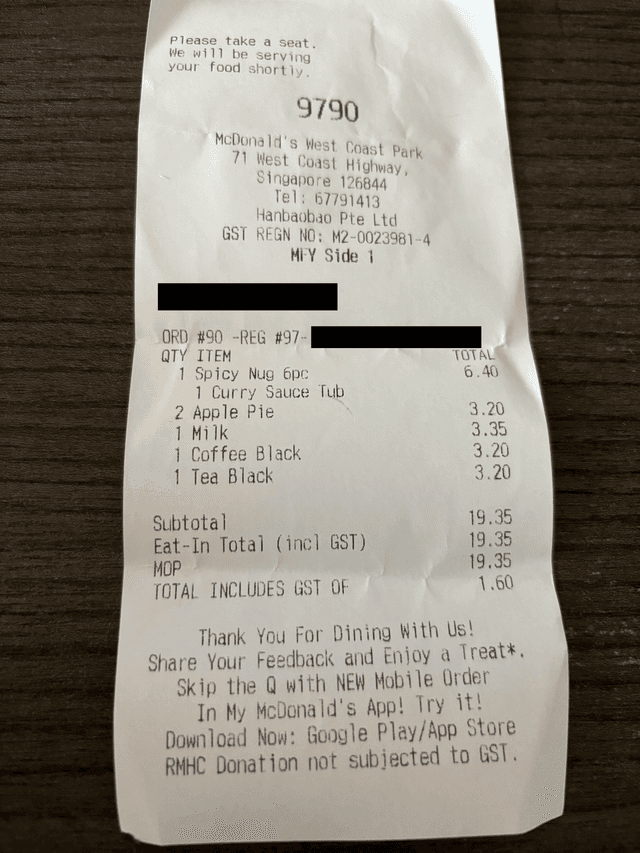 Receipt with Sensitive Information Blacked-out