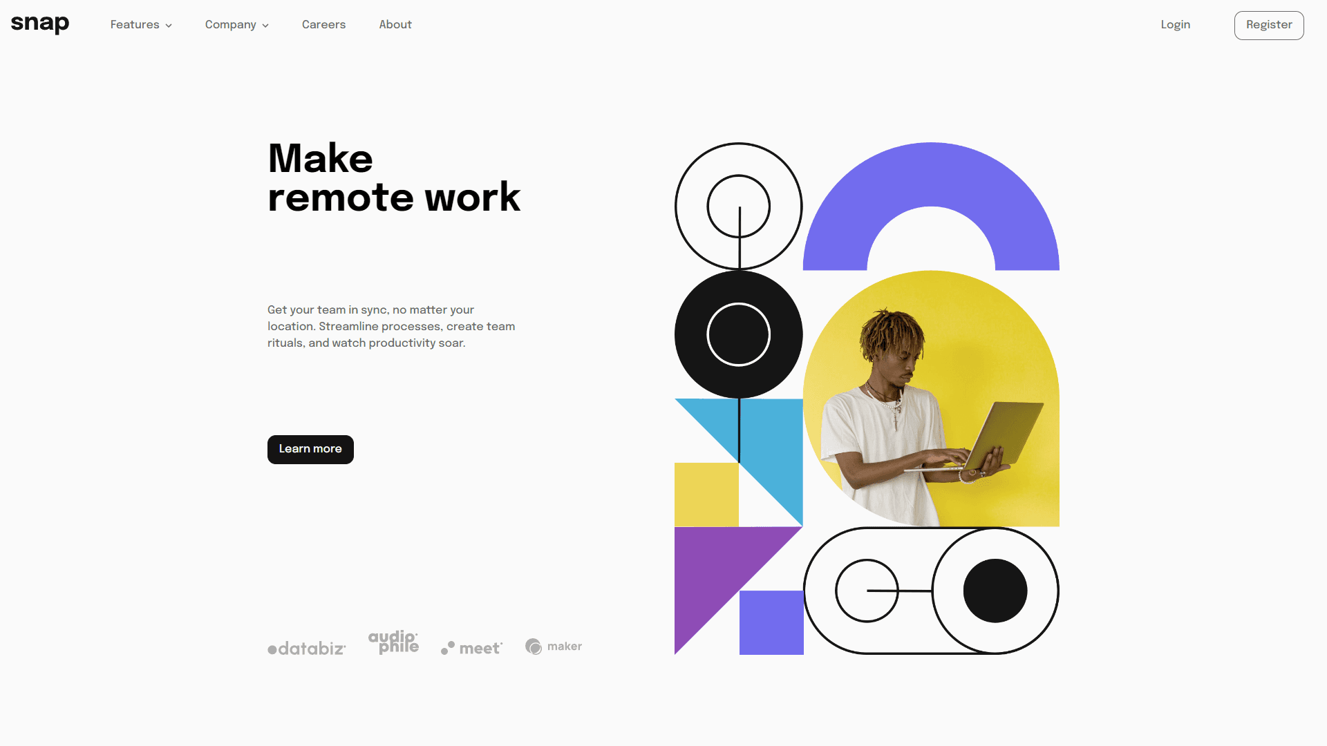 Intro section with dropdown navigation