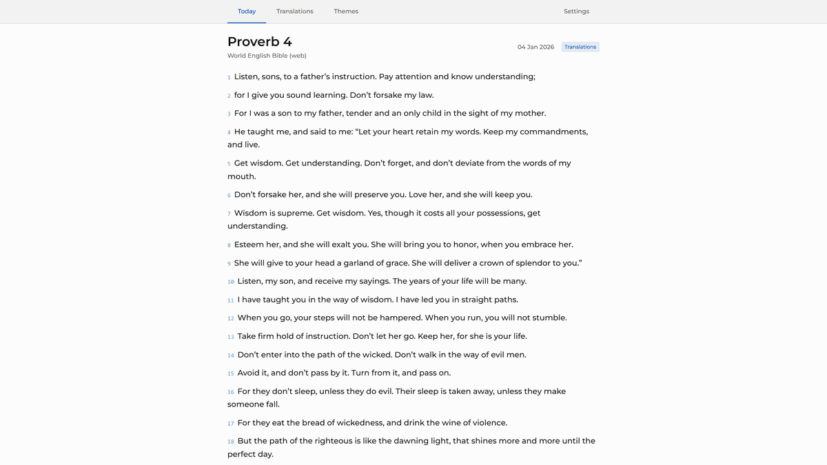 Theme selection screen in Dav/Devs Bible Proverbs