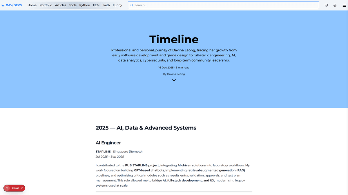 Timeline of Davina Leong
